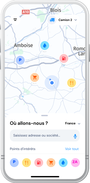 Ecran GPS poids lourd Nav-XL, recherche par adresse et points d'intérêts camion