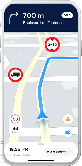 Navigation et guidage en fonction du gabarit poids lourd