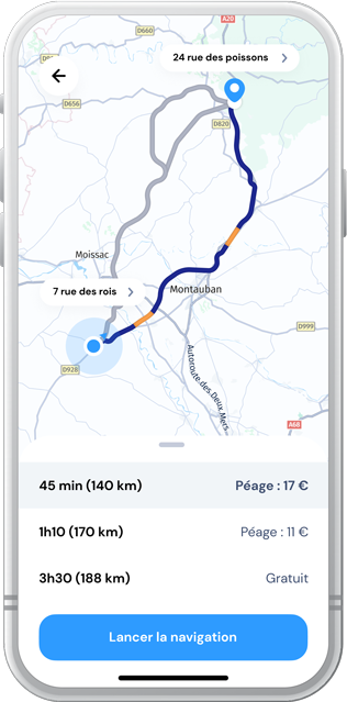 choix d'itinéraire camion de l'application GPS poids lourd